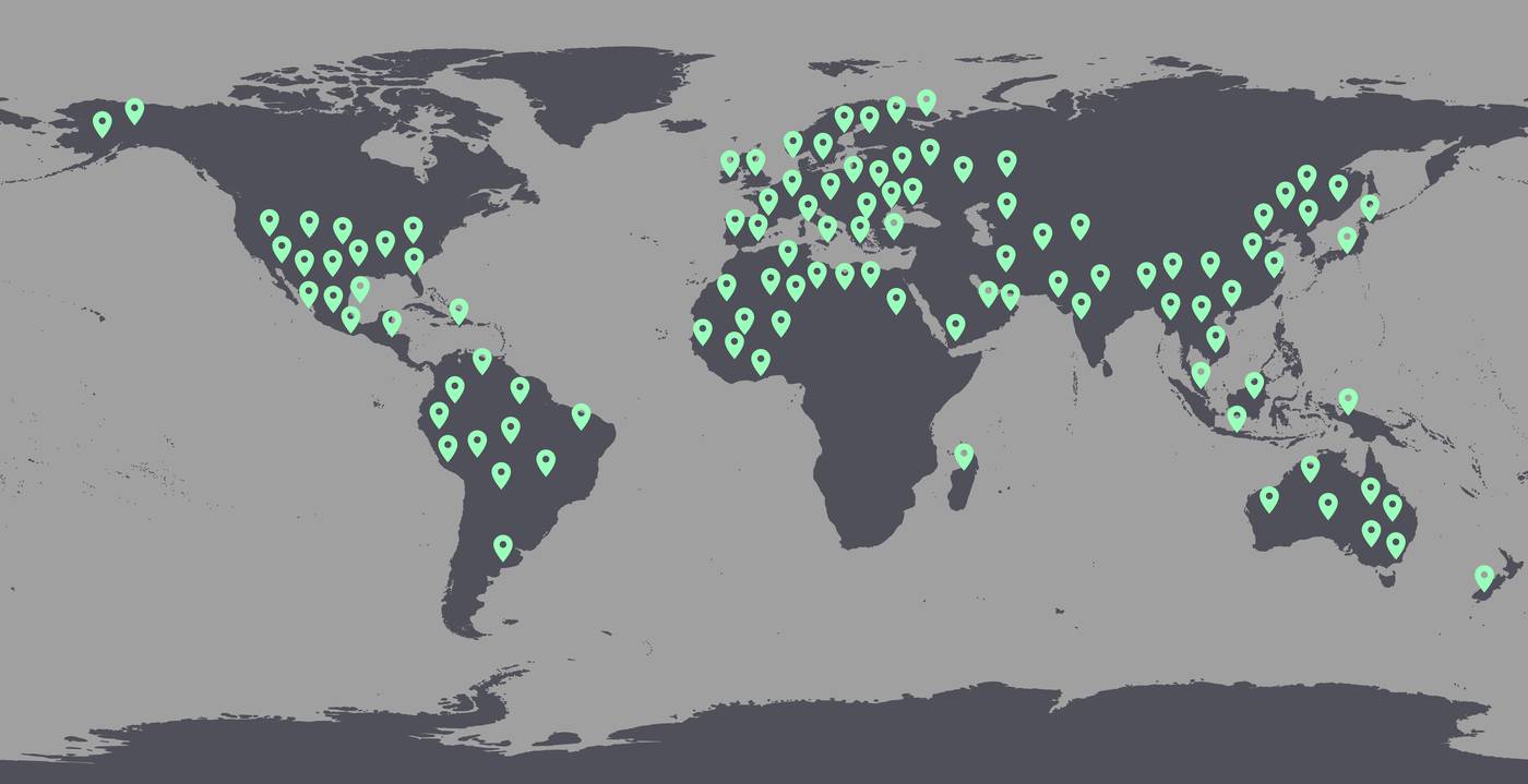 World map showing active Aconsus user clusters across Europe